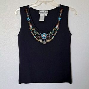 Joseph Black Tank Top with Vibrant Embroidery